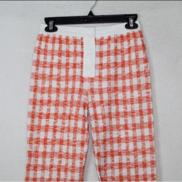 Vintage 70s Courreges Hyperbole womens pants size 0 orange gingham flare mod - Picture 7 of 9